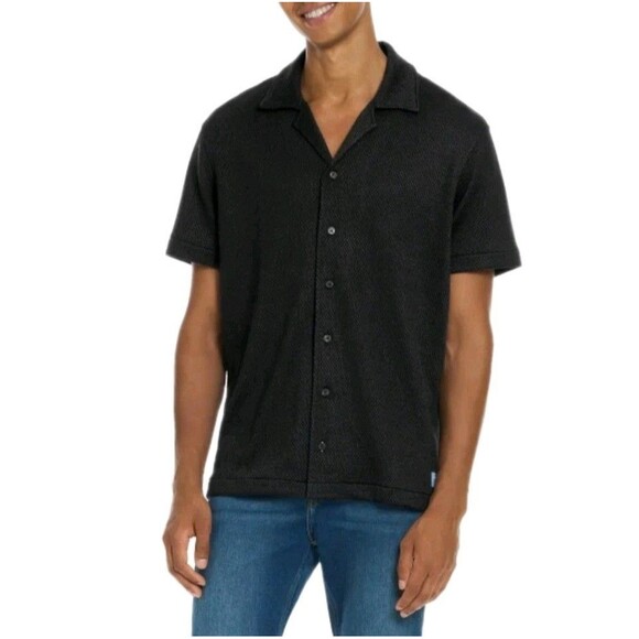 Scotch & Soda Men's Amsterdam Textured Knit Button Up Shirt Relaxed Black Size M - Picture 11 of 16
